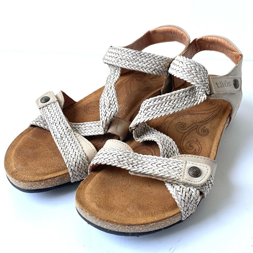 Täōs Trulie cork wedge strappy stone tan color braided sandal US 8-8.5 EU 39